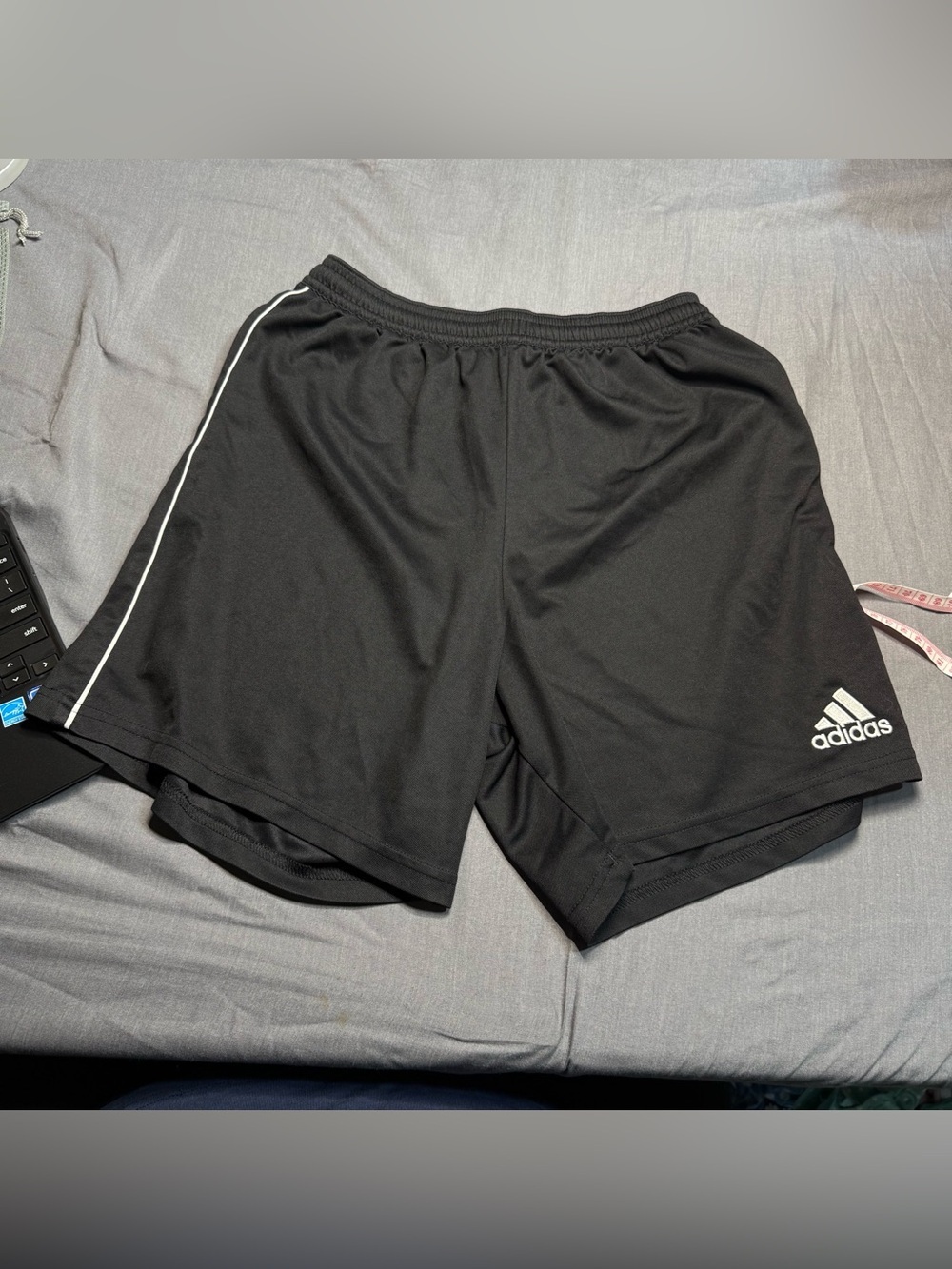 adidas Black Kids Athletic Shorts with White Piping